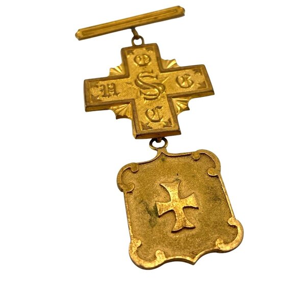 Secret Society United Order of the Golden Cross Antique Gold-tone Medal - Picture 3 of 7